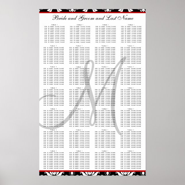 Template Damask Wedding Seating Plan Poster (Front)