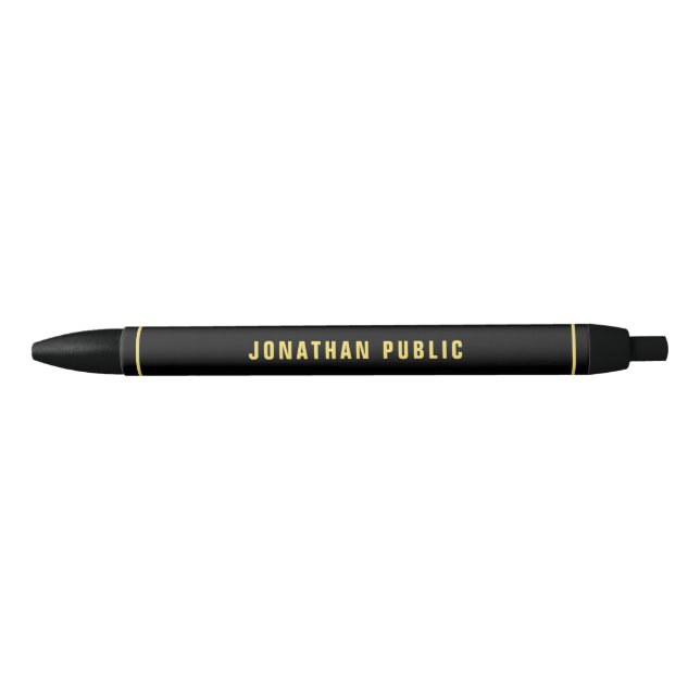 Template Elegant Black Simple Custom Gold Name Black Ink Pen (Front)