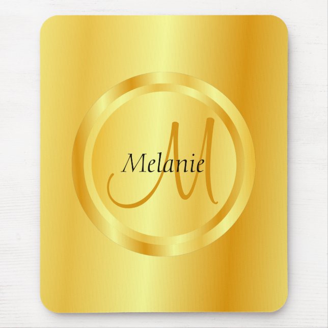 Template Elegant Gold Look Modern Monogrammed Mouse Mat (Front)