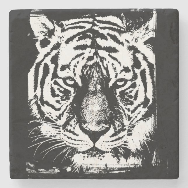 Template Elegant Modern Pop Art Tiger Head Stone Coaster (Front)