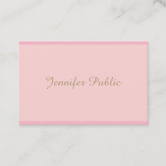 Template Elegant Pink Gold Calligraphed Script Top Business Card (Front)