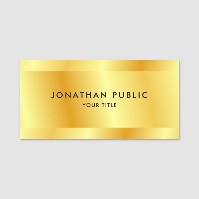 Template Faux Gold Personalised Elegant Modern Name Tag (Front)