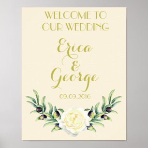 Template floral rose welcome wedding sign Print