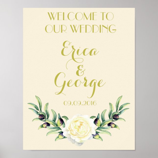 Template floral rose welcome wedding sign Print (Front)