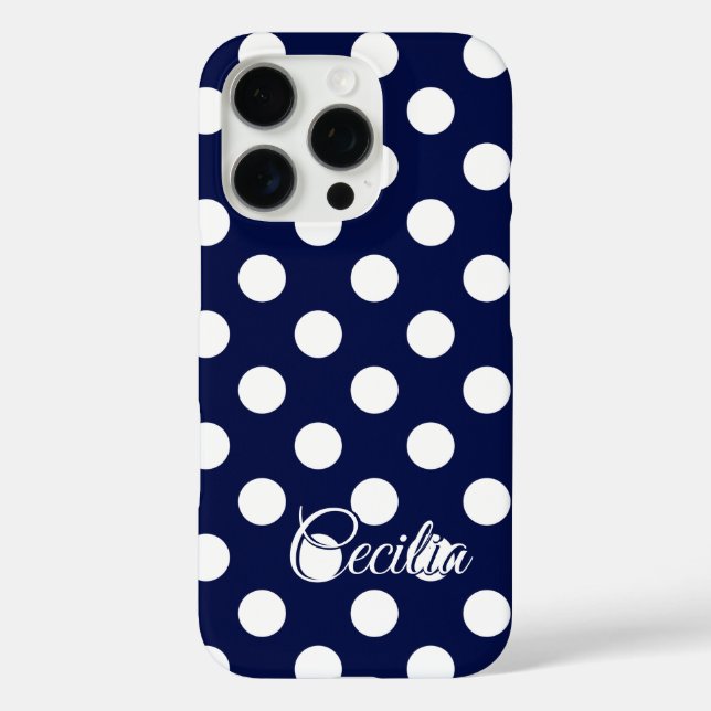 Template For Your Name Dark Blue Big Polka Dots Case-Mate iPhone Case (Back)