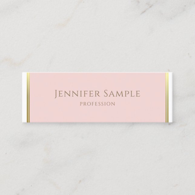 Template Gold Blush Pink White Modern Elegant Mini Business Card (Front)