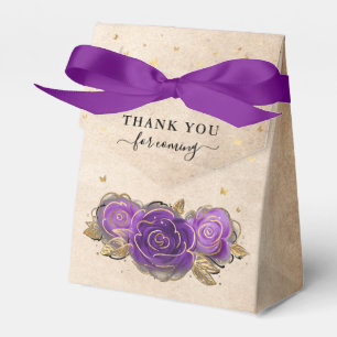 Template Gold Crown Purple Rose Thank You Party Favour Box