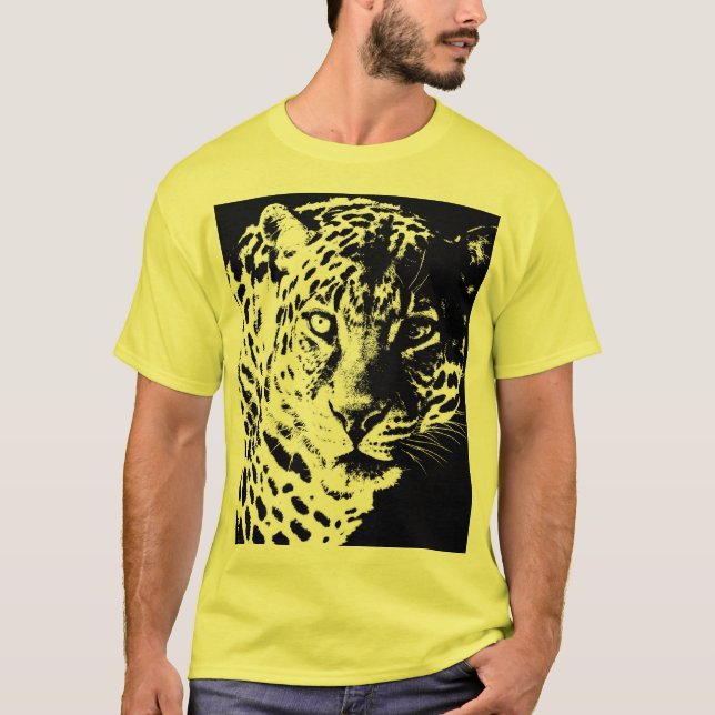 Template Leopard Head Face Pop Art Elegant Mens T-Shirt (Front)