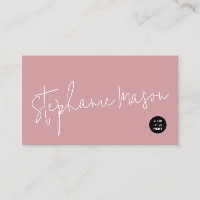 Template Logo Minimalist Script Simple Dusty Rose Business Card (Front)