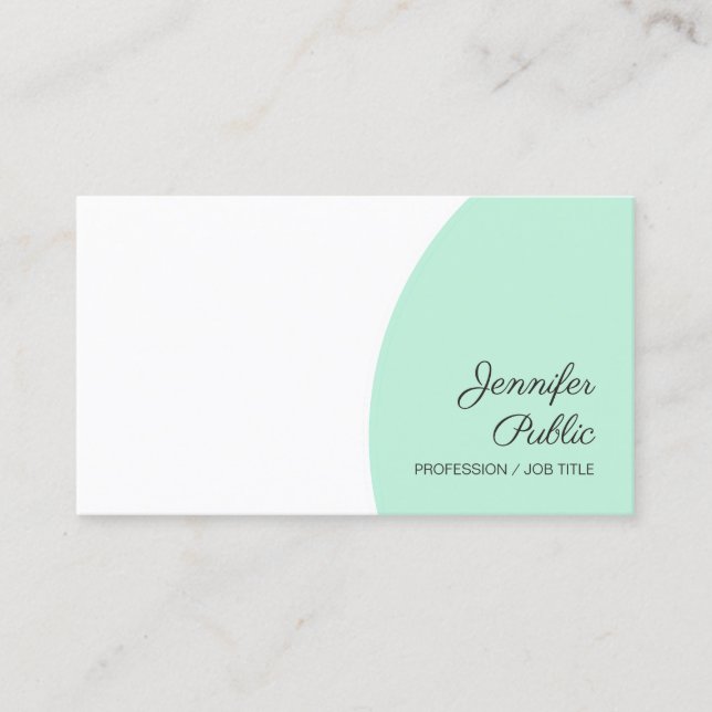 Template Mint Green White Modern Handwriting Text Business Card (Front)