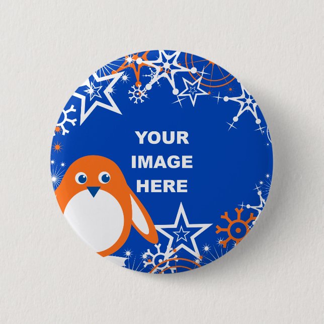 Template, Penguin Snowflake Border 6 Cm Round Badge (Front)