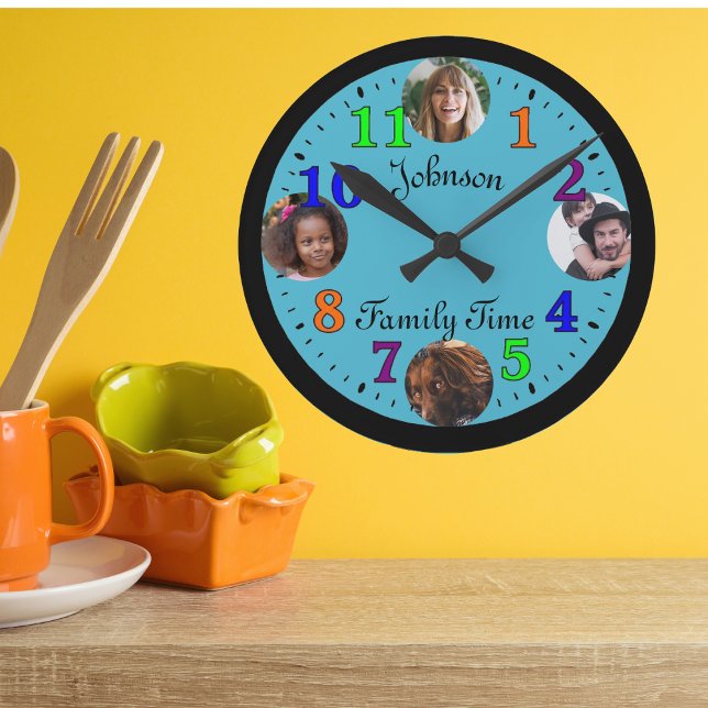 Template Personalized Family Photo modern Round Clock (Family Clock)