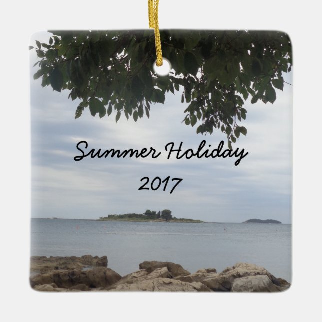 Template Photo Rectangle Camera Ceramic Tree Decoration (Front)