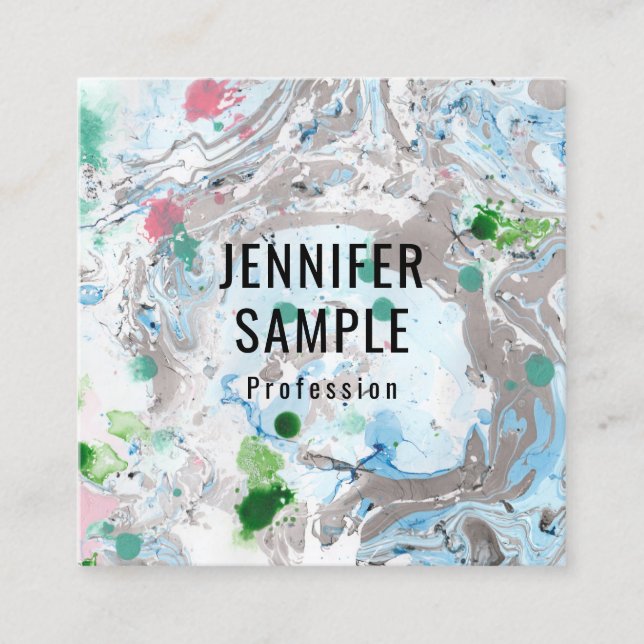 Template Pink Blue Green Trendy Modern Abstract Square Business Card (Front)