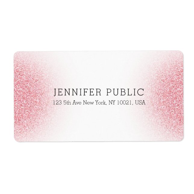 Template Pink Rose Gold Glitter Look Elegant White (Front)