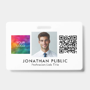 Template QR Code Employee Photo Company Logo Here ID Badge