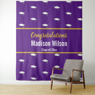 Template Royal Purple and White Graduation Tapestry