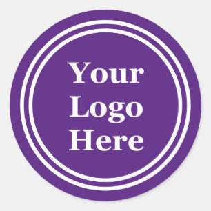 Template Royal Purple and White Your Logo Here Classic Round Sticker