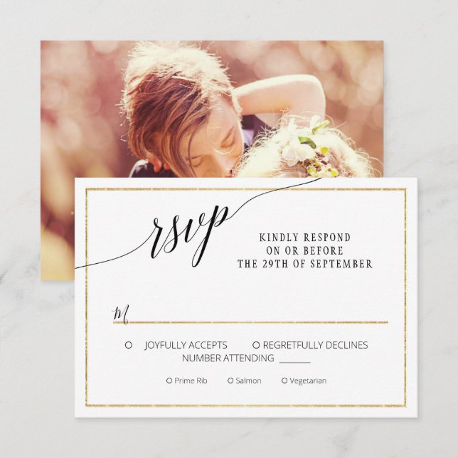 TEMPLATE Script Simple Gold Minimal Wedding Photo (Front/Back)