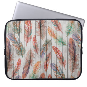 Template seamless pattern with colour feathers. Fr Laptop Sleeve