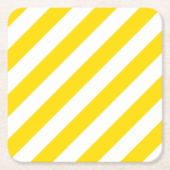 Template Trend Colours Yellow White Striped Modern Square Paper Coaster (Front)