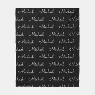Template Typography Replace Your Name Black Fleece Blanket