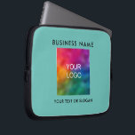 Template Upload Your Business Logo Here Teal Laptop Sleeve<br><div class="desc">Custom Stylish Simple Template Business Company Corporate Logo Name Here Add QR Code Elegant Modern Promotional Electronics Bags / Tablet & Laptop Cases / Laptop Sleeves / Teal Blue Green Neoprene Laptop Sleeve 10 inch.</div>