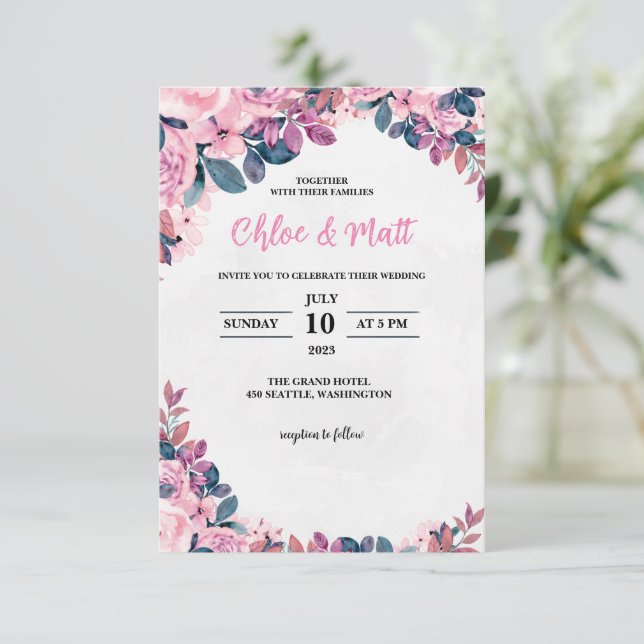 TEMPLATE WEDDING INVITATIONS ONLINE ELEGANT FLOWER (Standing Front)
