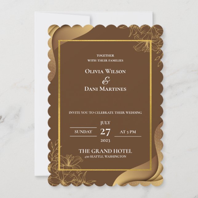 TEMPLATE WEDDING INVITATIONS ONLINE with border (Front)