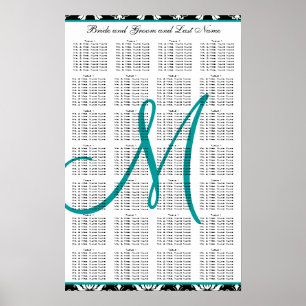 Template Wedding Seating Chart Damask Teal