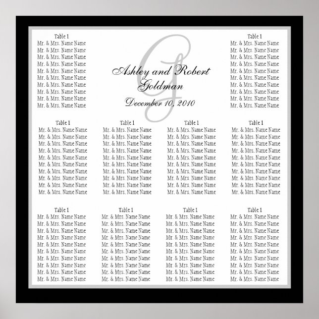 Template Wedding Seating Chart Monogram Names (Front)