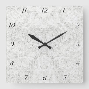 Template - White Lace Background Square Wall Clock