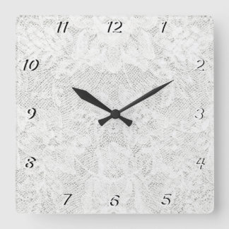 Template - White Lace Background Square Wall Clock