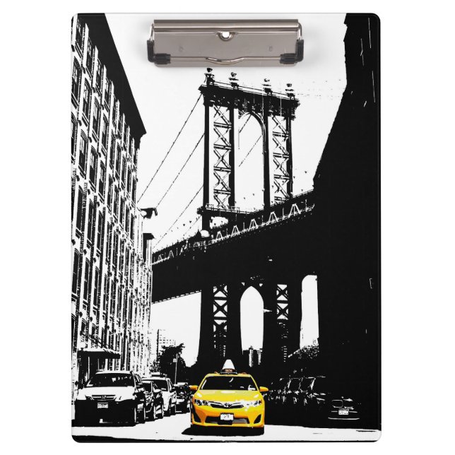 Template Yellow Taxi Brooklyn Bridge New York City Clipboard (Front)
