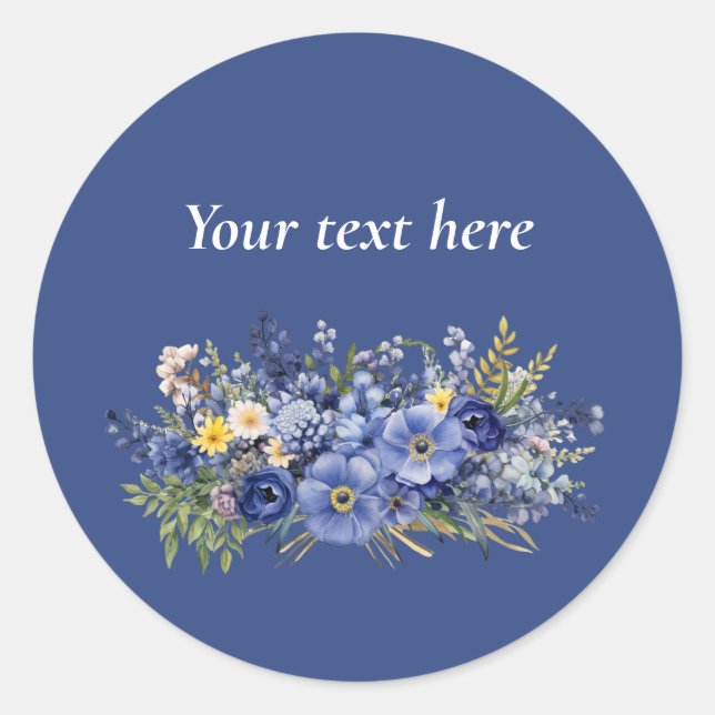 Template, your text, pretty floral design, classic round sticker (Front)