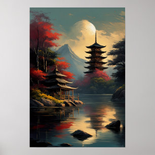 Temple and Pagoda by the Lake Poster