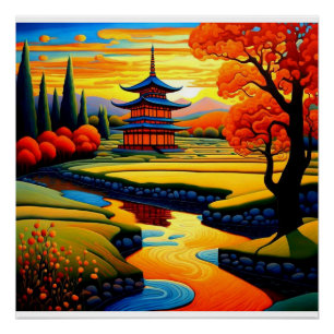 Temple at Sunset 4 Poster