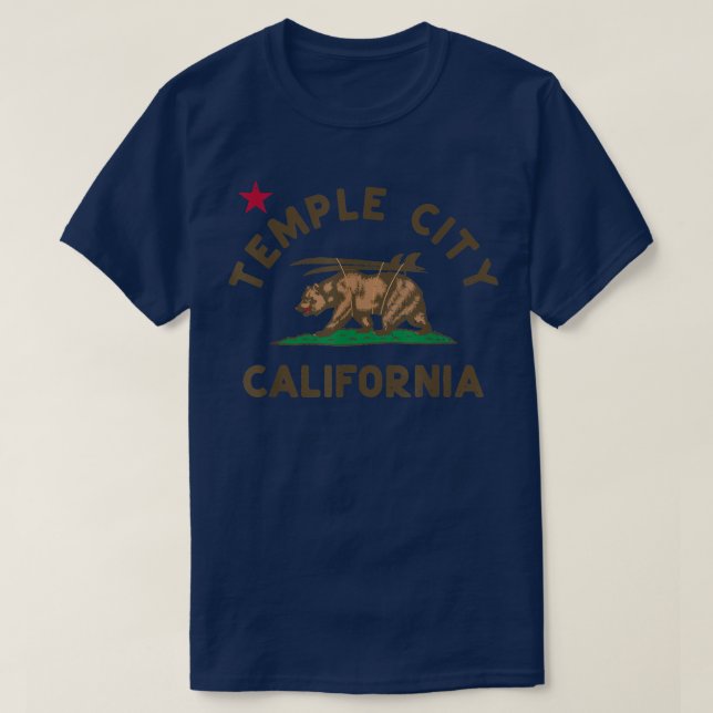 Temple City California Beach Flag Bear Surf CA Vin T-Shirt (Design Front)