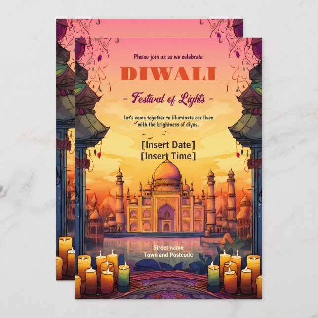 Temple Glow Diwali Invitation (Front/Back)