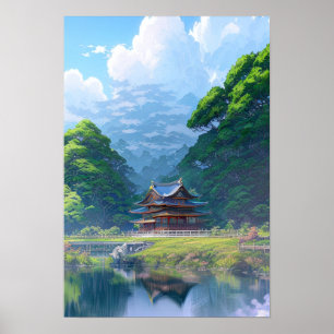 Temple in the Verdant Forest Poster