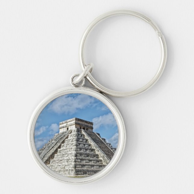 Temple of  Kukulcán, Pyramid, Chichen Itza, Mexico Key Ring (Front)