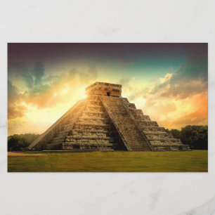 Temple of Kukulkan Yucatan stylised paper sheet