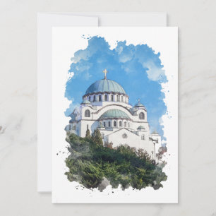 Temple of Saint Sava Serbia Watercolor Art  Invitation
