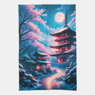 Temple of Snow and Blossoms (Yukizakura no Tera) Tea Towel