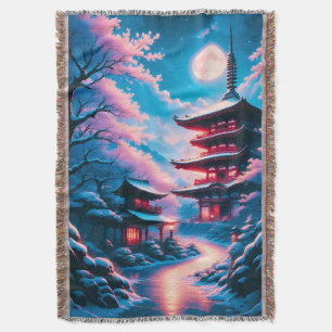 Temple of Snow and Blossoms (Yukizakura no Tera) Throw Blanket