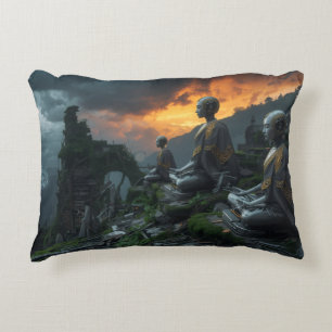 Temple of the Last AI Monks: Futuristic Sci Fi Decorative Cushion