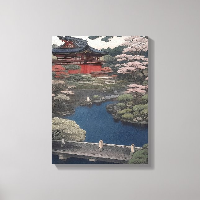 Temple on the river - Japan Canvas Print (Front)