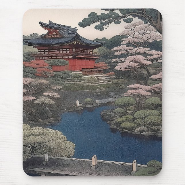 Temple on the river - Japan Mouse Mat (Front)