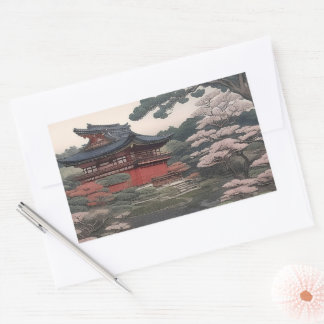 Temple on the river - Japan Rectangular Sticker