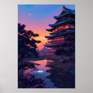 Temple Reflections, Sanctuary by the lake Poster